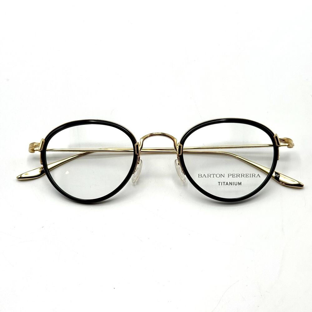 Barton Perreira Eyeglasses Frame Aino BP5003 0FC Black Gold Round 48-24-128 New